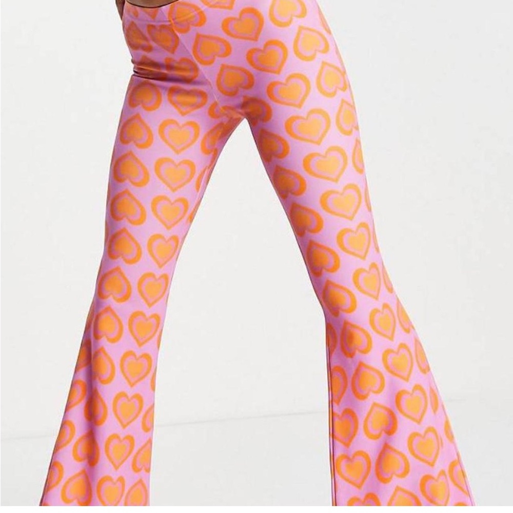 Purple and orange heart 1970 flare pants